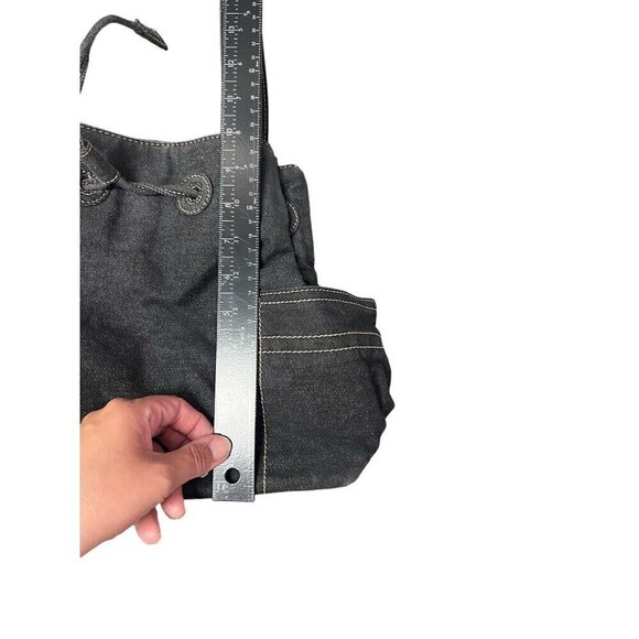 Tommy Hilifiger Denim Drawstring Bucket Style Shoulder Bag Y2K 00s Gray Black - Picture 9 of 13